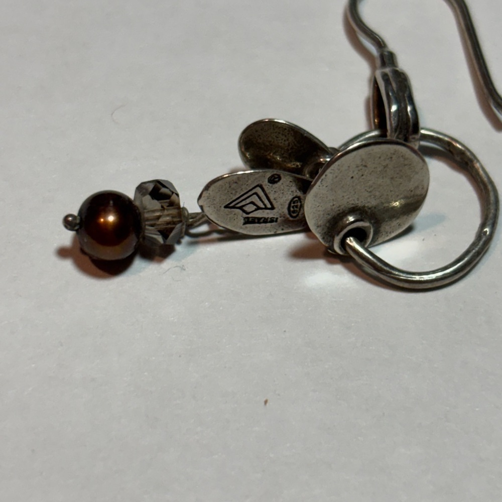 Rare Silpada W1550- 925 Silver Dangle Earrings with Brown Pearl Accent - Picture 3 of 5